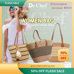 Beg Tenun Bahu Tunggal, Serbaguna untuk Wanita, Beg Tangan Mudah Alih Segar, Berjalur, Gaya Barat, Beg Jerami, Sesuai untuk Percutian dan Pantai, dengan Zip, untuk Wanita Korean Fashion Handbag Wanita Women Shoulder Bag Half Anyaman Berzip Tote Totebag