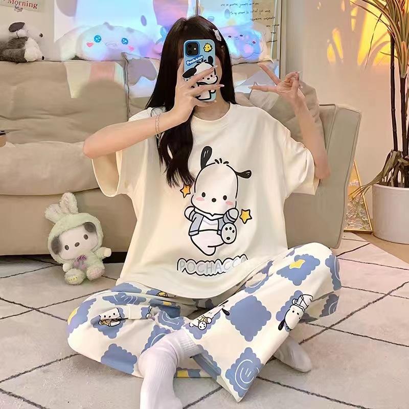 Bộ Đồ Ngủ Hoạt Hình, Ngắn Tay, Áo Phông Ngủ In Hình Hoạt Hình, Bao Gồm Quần Nữ Quần Ngủ Women 0