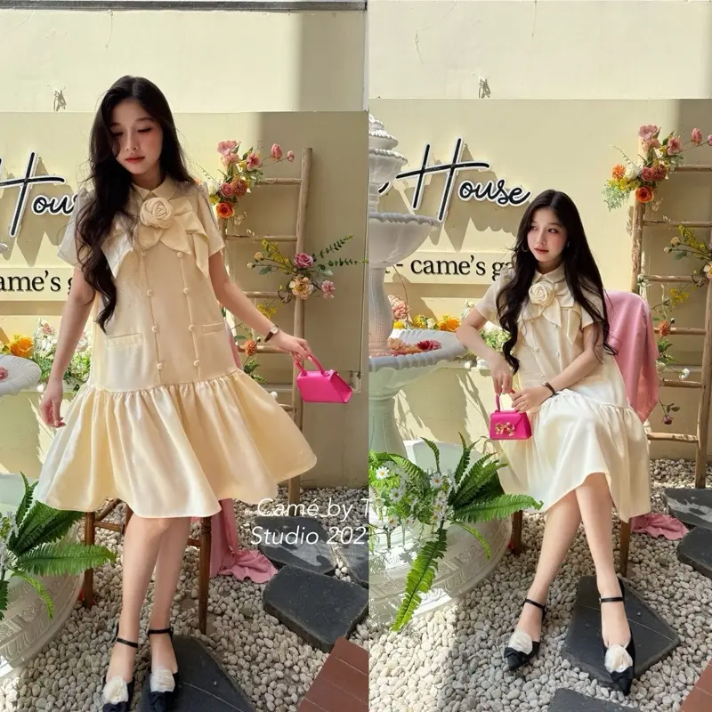 Đầm suông đính nơ hoa NB đuôi cá