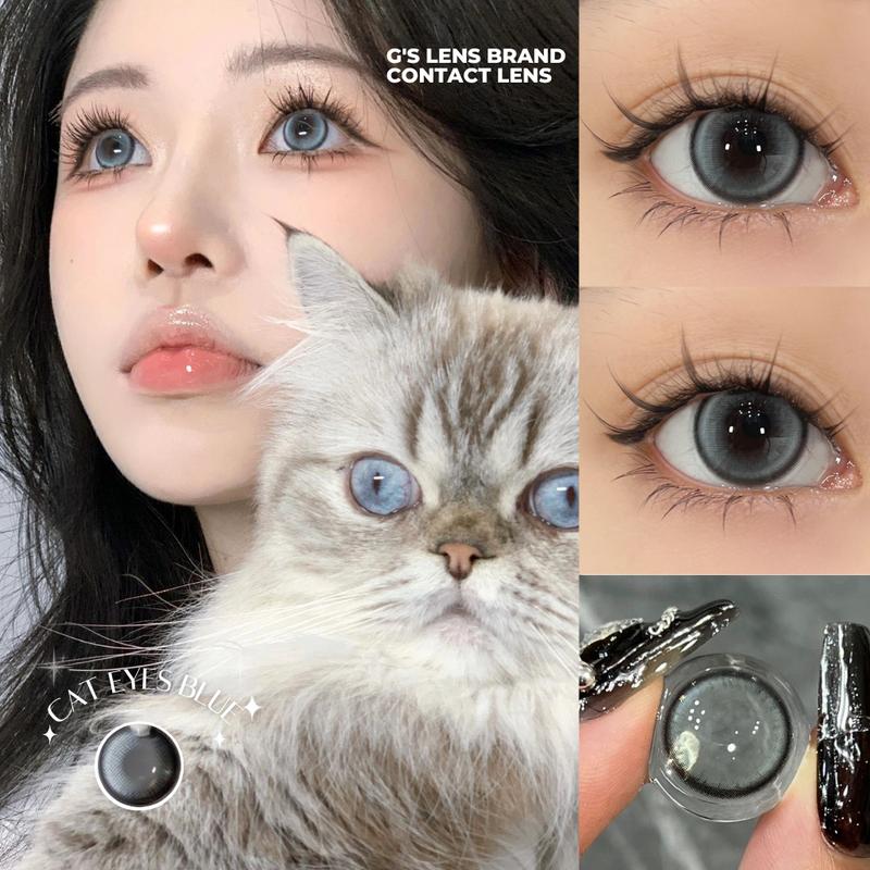 Lens Mắt Kính Áp Tròng Xanh Mắt Mèo Cat Eyes Blue Giãn Ít Size S 14.2mm Có 0 Đến 8 Độ Cận (LENS NỘI ĐỊA TRUNG)