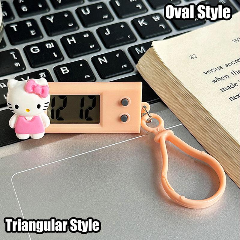Product Introduction of Sanrio Hello Kitty Electronic Desktop Clock Keychain Kuromi My Melody Electronic Oval Watch Digital Table Time Display Clock 28