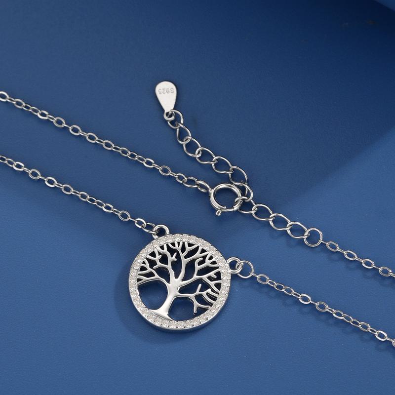 Graves Sterling Silver Lucky Tree Necklace Set Temperament Tree of Hope Elegant and Exquisite Women's Bracelet Earrings 7