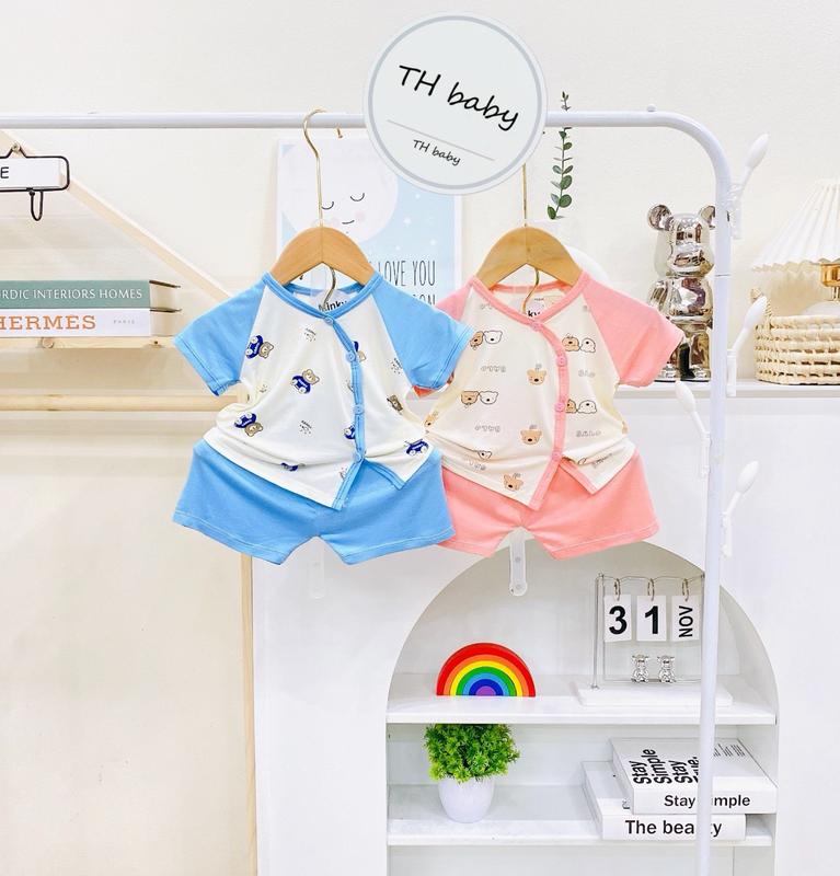 Bộ quần áo cộc tay sơ sinh chất vải Pettit Thun lạnh mềm mát mặc hè cho bé trai bé gái