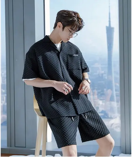 bộ sơ mi cộc tay vải cotton xốp thêu chữ SMC-01 5