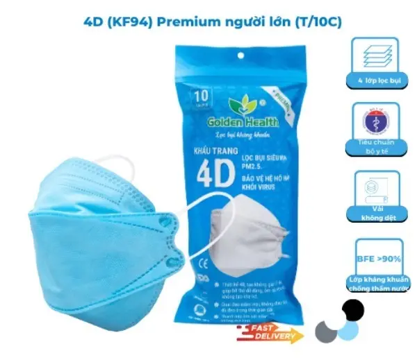 Khẩu Trang 4D - KF94 GOLDEN HEALTH lọc bụi, kháng khuẩn (túi 10 cái) 1