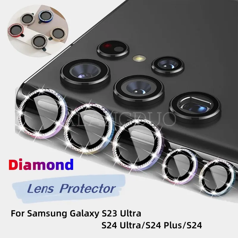 Diamond Camera Lens Protector For Samsung Galaxy S23/S24 Ultra S24 Plus s24 Metal Glitter Lens Glass Ring Protect Camera Screen