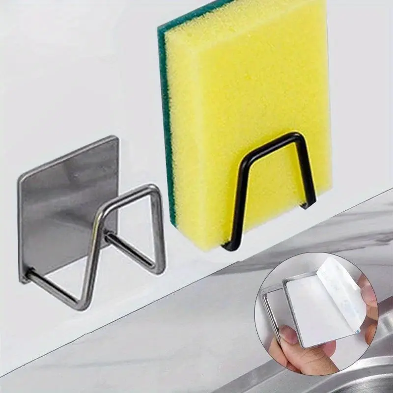 Kitchen Stainless Steel Sink Sponges Holder, 4 Counts/set Kitchen Self Adhesive Sponge Drain Rack, Cleaning Sponge Rack for Home Kitchen Bathroom Dormitory Dining Room