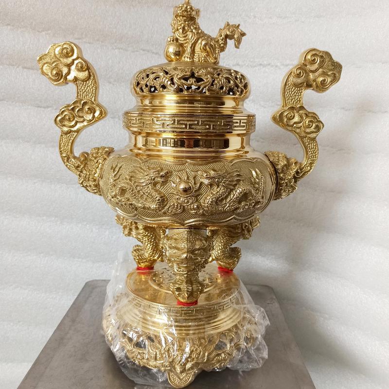 Đỉnh Lư Bằng Đồng Vàng Cao 34cm 40cm Bày Trang Trí Phong Thuỷ Decor Decor Phòng 1