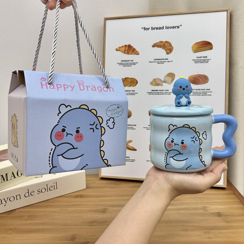 quà tặng Ly sứ uống nước mô hình khủng long 400ml quà tặng cho bạn Rất ý nghĩa Có nắp kèm thìa KLB01