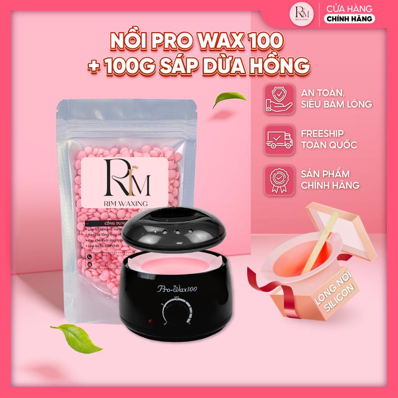 Combo Nồi Prowax100 Thế Hệ Mới Có Lòng Silicon Chống Dính + 100Gr Sáp Dừa Hồng Full Siêu Bám Lông RIM WAXING Tặng Que Phết Gỗ - 0707 1