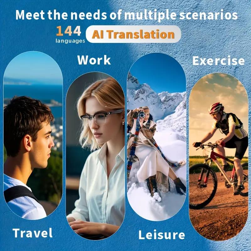 SENBONO Smart Glasses AI Intelligent Real-time Translation Sunglasses Outdoor Sport Earphone Calling Music Glasses