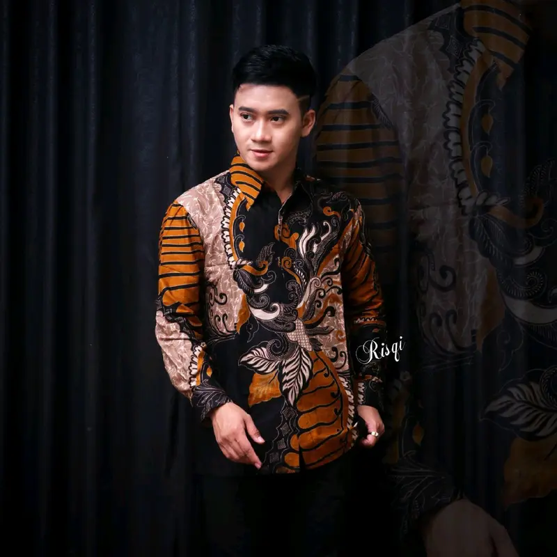 Kemeja Batik Pria Lengan Panjang Motif Sangkuriang Cowok Katun Nyaman Baju Pendek 1