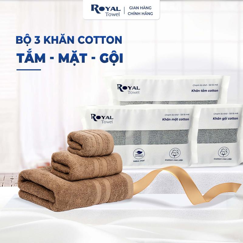 Bộ 3 khăn tắm khăn gội khăn mặt với sợi bông cotton siêu dày thấm hút tốt Nhà Tắm