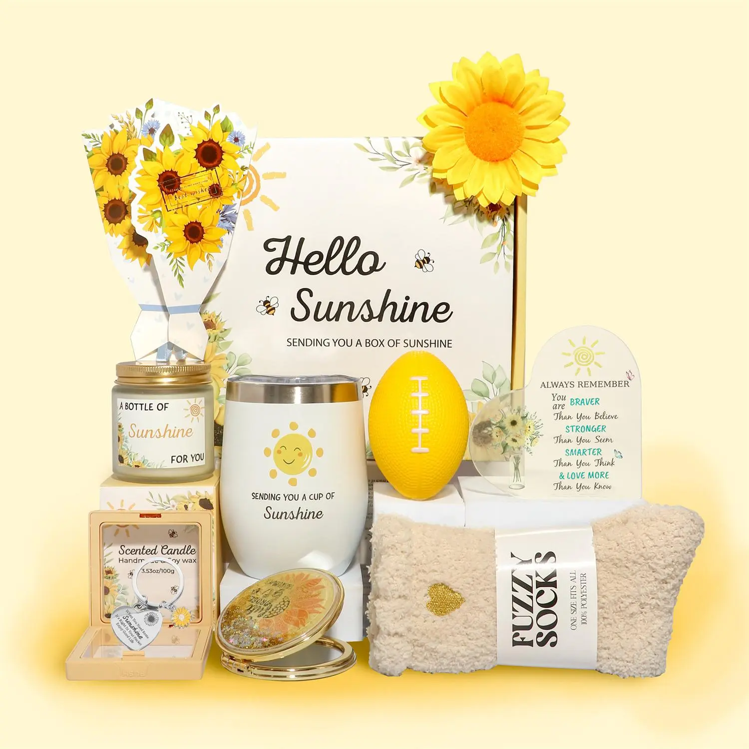 Sunflower Theme Bath Gift Box, 1 Set Including Candle & Warm Socks & Tumbler & Greeting Card and More, Birthday Gift for Lover & Mother & Daughter