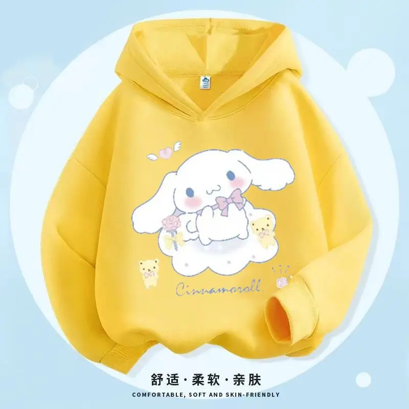Sweater Nipis Bertudung, untuk Kanak-kanak Perempuan, Longgar, Cetakan Kartun Cinnamoroll dan Babycinnamoroll, Sesuai untuk Musim Bunga dan Musim Luruh, Kot Kanak-kanak Tengah dan Besar, 2024 Ketibaan Baru