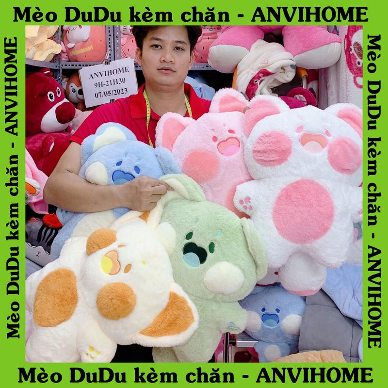 Gấu Bông Mèo Dudu Dễ Thương, Mèo Bông Dudu meow kèm chăn ANVIHOME