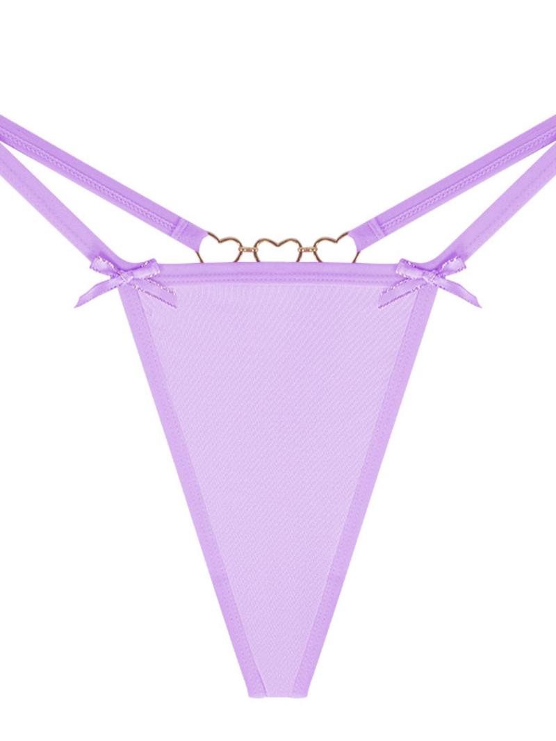 Product Introduction of Women's Solid Color Bow Decor Heart-Shaped Metal Ring Linked Thong, Breathable Comfortable Sexy Drop Waist Panty for Daily Wear, Women's Underwear for All Seasons 8