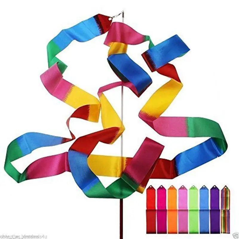 2M Colorful Ribbon Gymnastic Gym Ribbons Dance Ribbon Rhythmic Art Gymnastic Ballet Streamer Twirling Rod Stick For Training