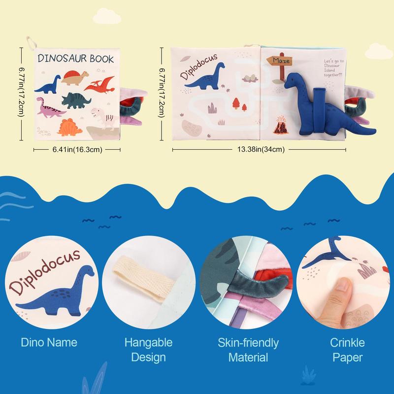 Product Introduction of Dinosaur Tail Cloth Book, 1 Count Early Education 3D Cloth Book, Early Learning Sensory Book, Educational Toy for Boys & Girls 1