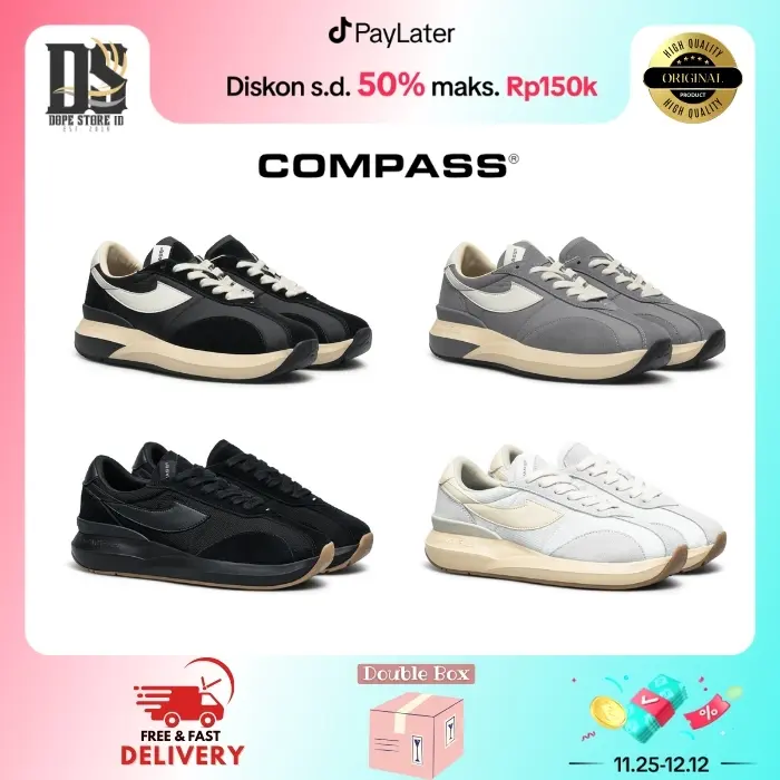(ORIGINAL) Compass Velocity Blackwihite / Navy / Grey / Olive / Blue Yellow / Blackgum / Whitegum Casual Karet Shoes