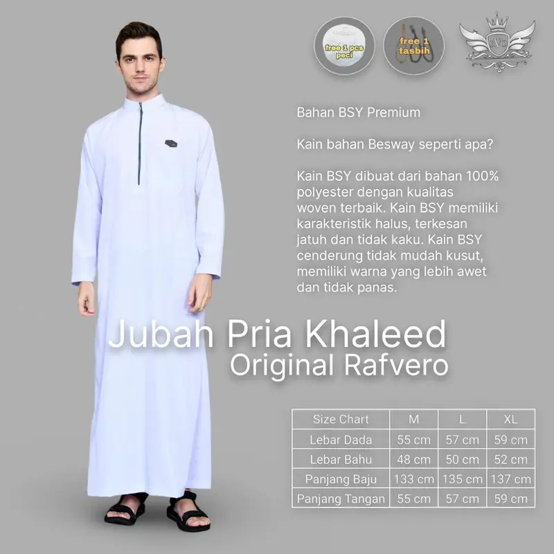 RAFVERO Jubah Pria Khaleed Gamis Pria Dewasa Hitam Polos Bahan BSY Premium Tangan Panjang Jubah Muslim Cowok Oblong Size M L XL 3