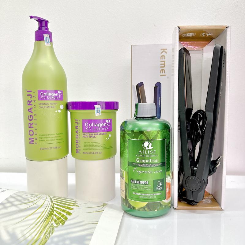 MORGARJI - DẦU GỘI + HŨ KEM Ủ TÓC DỪA TẶNG MÁY LÀ TÓC + 1 CHAI DẦU BƯỞI - DƯỠNG TÓC MỀM MƯỢT