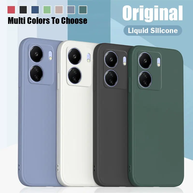 Liquid Silicone Case For Redmi 13C Redmi13C 4G 5G 2023 Xiaomi Straight Edge Soft Flexible TPU Bumper Phone Cover Back Casing Simple Shockproof Solid Color Anti Drop