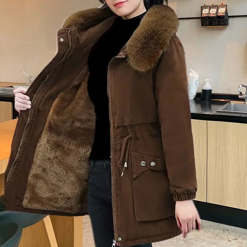 Áo Khoác Bông, Hàng Mới Về Mùa Đông, Kiểu Parka, Áo Khoác Độn Bông Lông Cừu, Dài Trung Bình Dáng Rộng Vừa Vặn, Áo Khoác Bông, Áo Khoác Lông Cừu Đệm, Dành Cho Nữ
