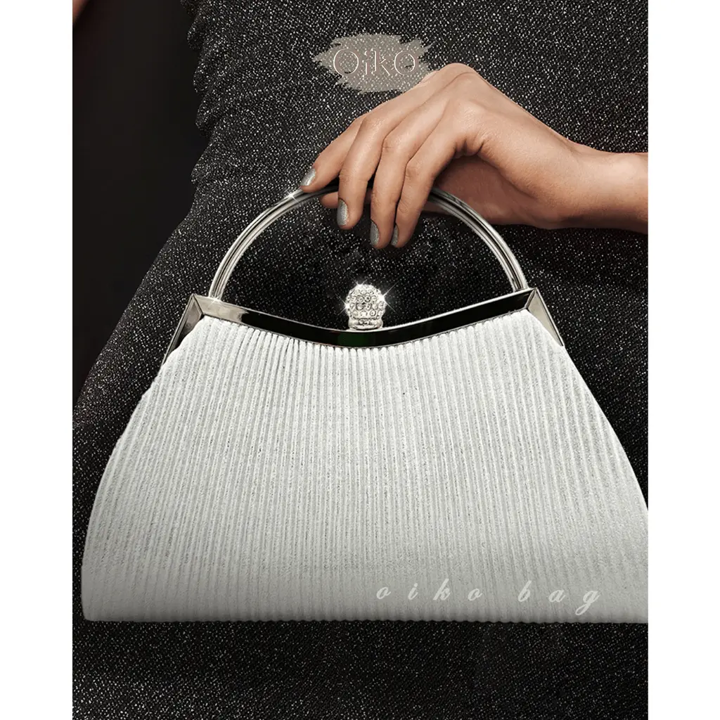 OIKO Keyra Clutch Tas Pesta Wanita Silk Satin Top Handle Chrome Untuk Kondangan Perempuan Party Bag Wedding Gift Kado Seserahan Nikahan Hantaran Bridemaids Mewah Elegan Import Korean Style Cewek