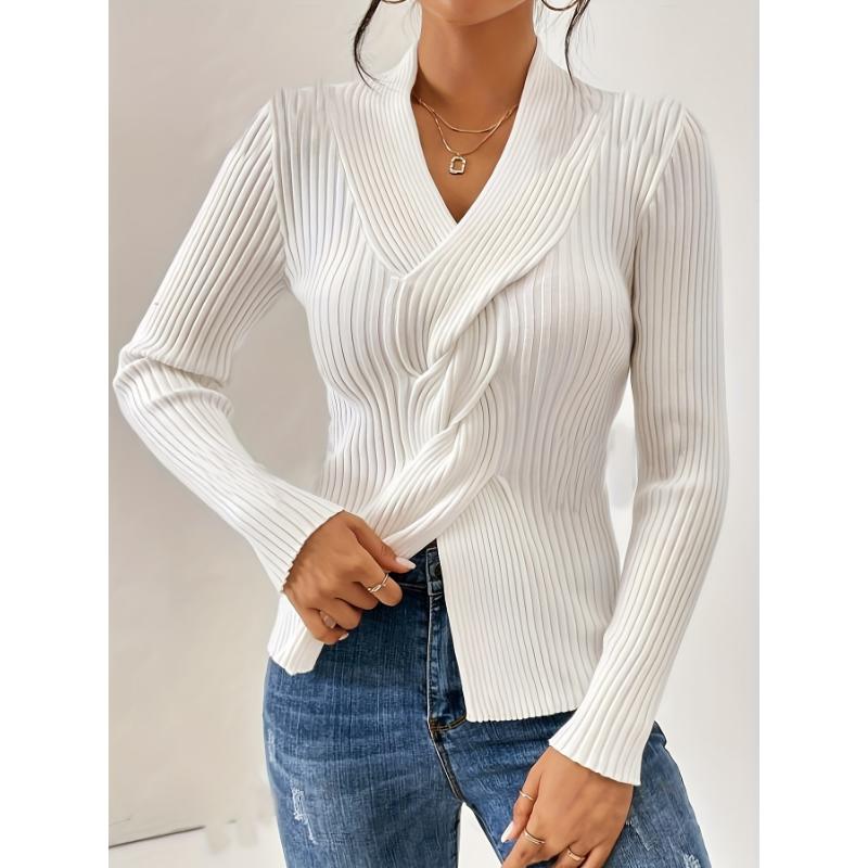 V-Collar Elegant Long Sleeve Slim Sweater V-Collar Elegant Long Sleeve Slim Sweater