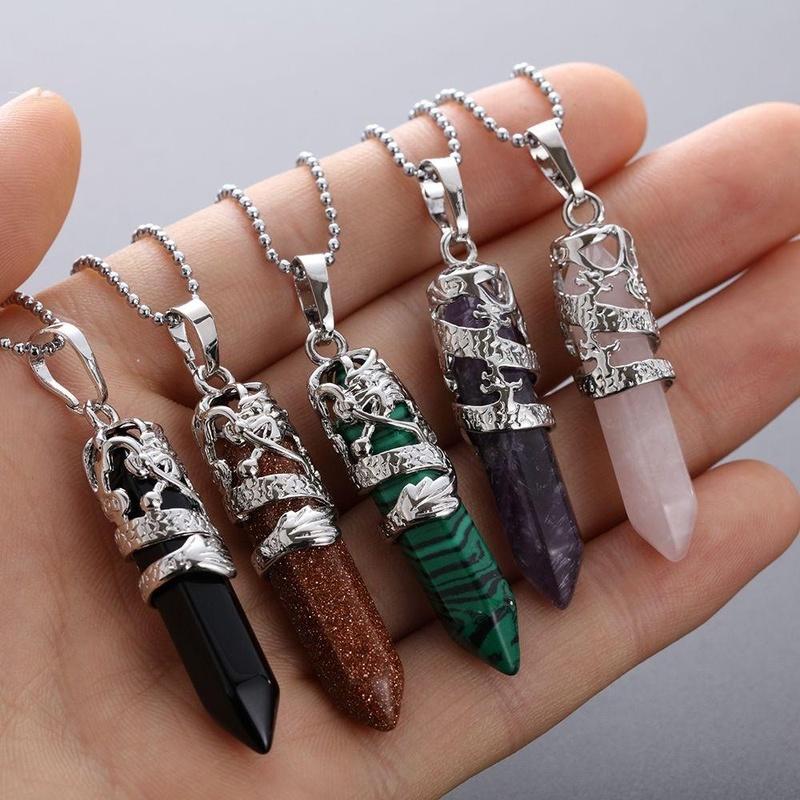 Vòng Cổ Mặt Dây Chuyền Đá Hình Rồng, 1 Chiếc, Cột Lục Giác, Dây Chuyền Xương Đòn, Phụ Kiện Trang Sức Thời Trang Cá Tính, Unisex 3