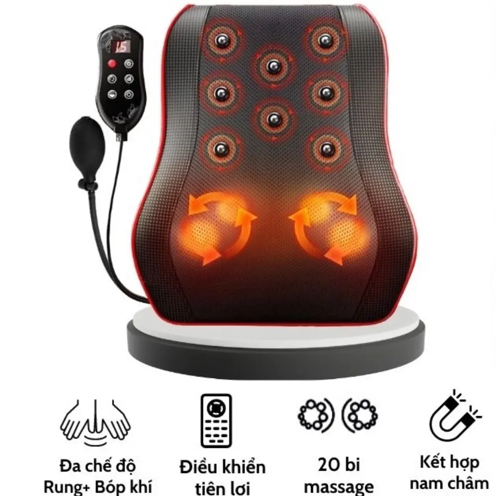 MÁY MASSGE CỔ VAI GÁY LƯNG EO.(điều khiển tiếng việt). CÓ REMOTE, TÚI KHÍ 20 CON BI XOAY KẾT HỢP 8 NAM CHÂM TỪ TÍNH VÀ CHƯỜM ẤM. Massage