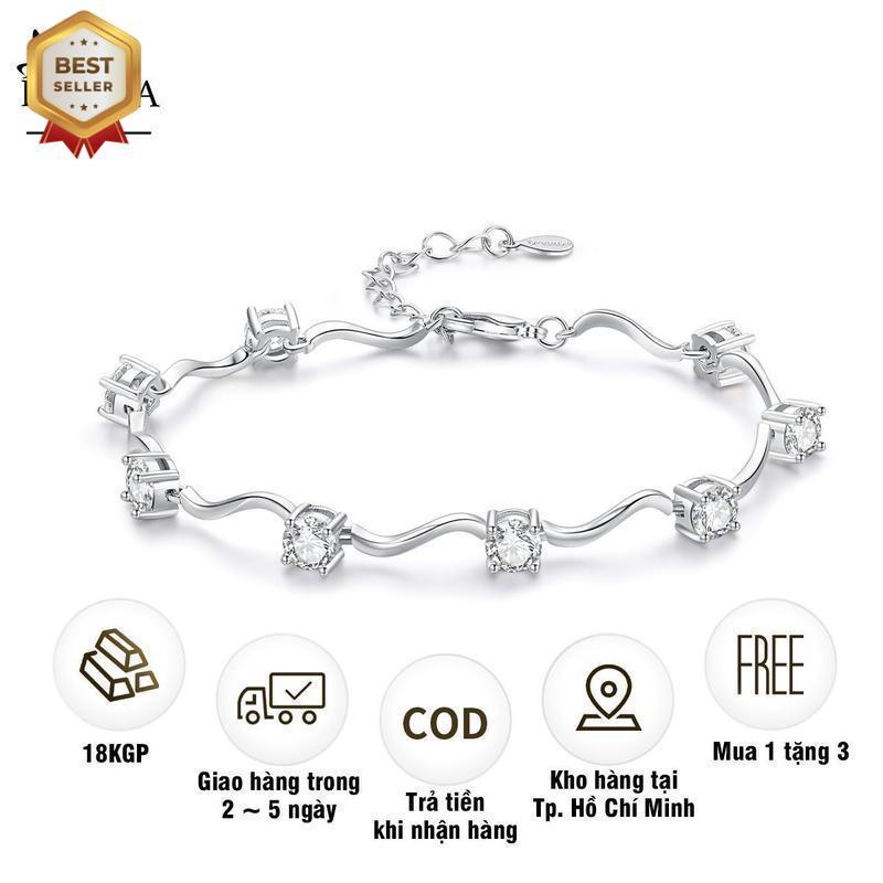 - Lắc tay thiết kế gợn sóng nước đính đá Zircon vuông lấp lánh 0