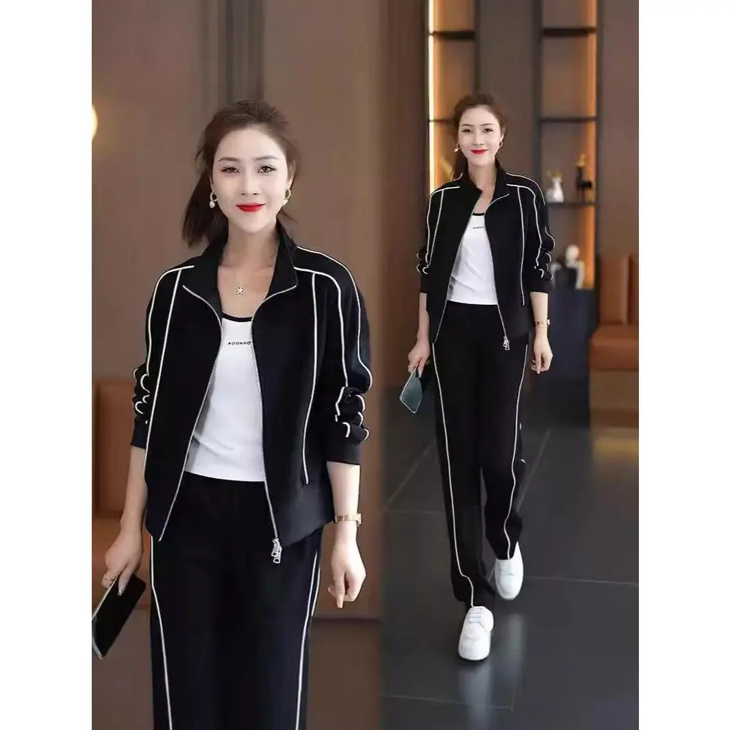 Bộ Đồ Thể Thao Đi Chơi Thời Trang Xuân Thu Mới 2024, Quần Áo Nữ, Thời Trang Trẻ Hơn, Áo Len Cardigan Bó Sát Bộ Đồ Hai Mảnh, Quần Nỉ, Thời Trang