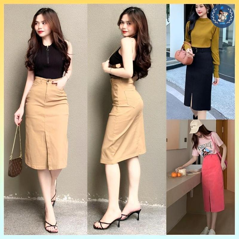 [Q072] Chân váy kaki nữ XẺ LAI KÈM DÂY ĐAI kiểu dáng sang trọng hàng Quảng Châu xịn xò - L2M (Top Women Fashion Kem Nhung ) 【 hoa hồng  