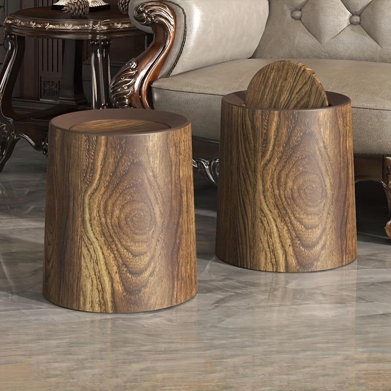 Product Introduction of Wood Grain Design Trash Can, 1 Count Modern Silent Trash Can, Household Waste Bin with Lid, Trash Bin for Home, Office and Hotel 5