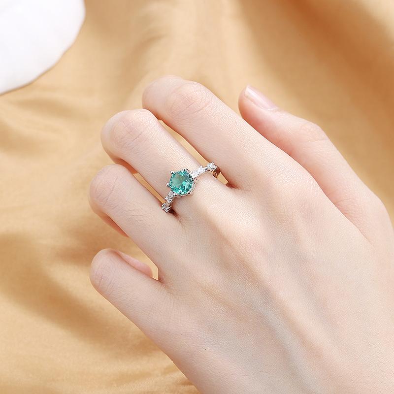 Product Introduction of Live Broadcast Hot Sale High Sense Maldives Blue Green Open Diamond Ring Female Geometric Fashion Item Personalized Ring Batch 29