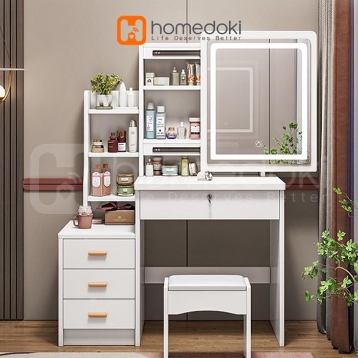 Homedoki Meja Rias Putih Lampu LED /Meja Rias Kaca Sliding Minimalis ...