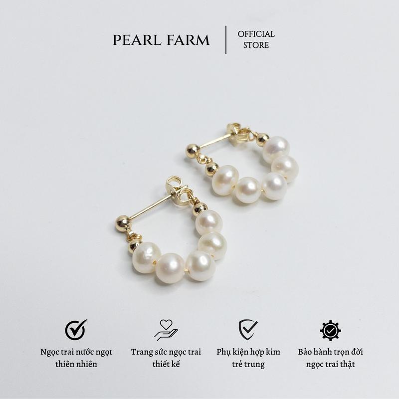 Bông Tai Ngọc Trai 5 Viên Liền Không Cần Chốt Trẻ Trung Thời Trang Pearl Farm