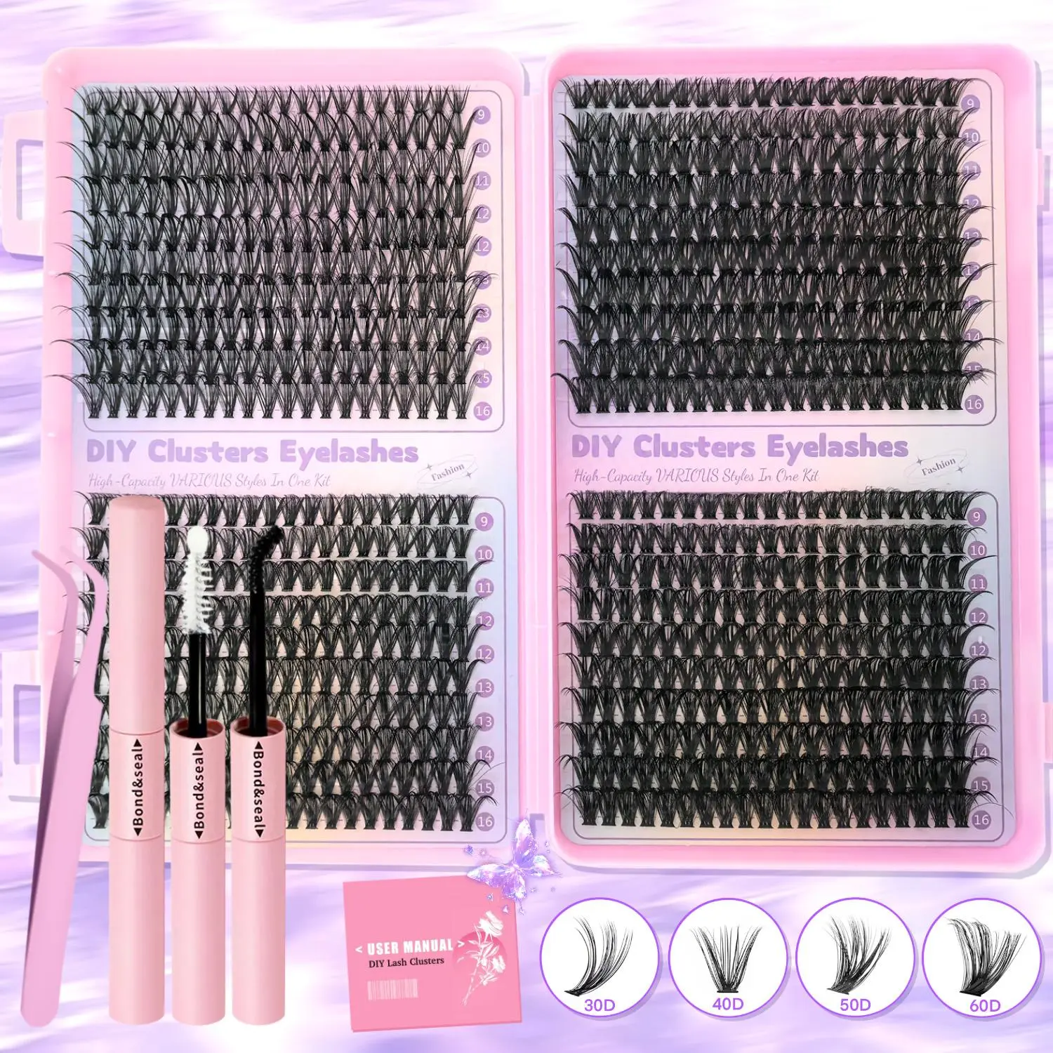 Curl Wispy Individual False Eyelash with Lash & Tweezers Kit, 1 Set Natural Self Grafting DIY Segmented Eyelash, Makeup Tool for Women