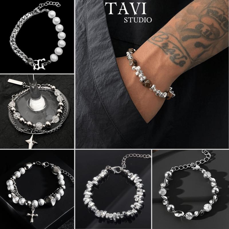 [Mua là mê, chê thì hoàn về] Vòng đeo tay đính cườm hạt charm titan màu đen bạc Tavi Studio - Lắc tay không gỉ thiết kế nguyên bản dành cho nam và nữ - Phụ kiện thời trang