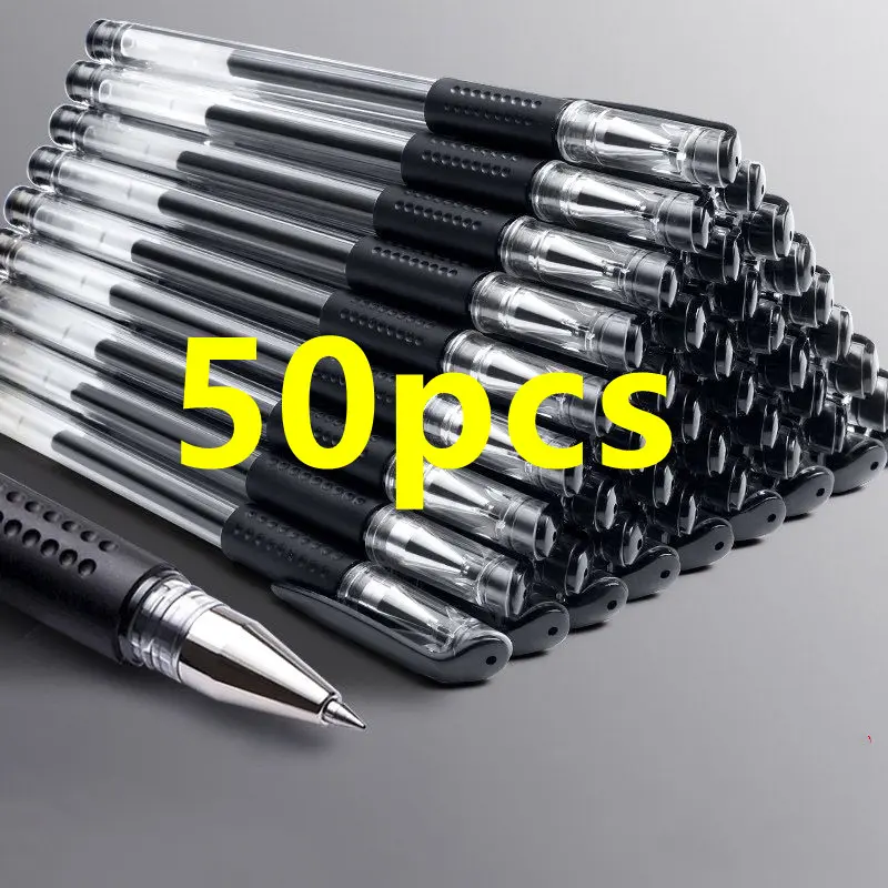 ชุดปากกาเจล ขายส่ง 50 ชิ้น ปากกาลูกลื่น สีดำ ปากกาหมึกซึม ปากเข็มเต็ม ฝ้า หลอด 0.5 มม. ปากกาศึกษา