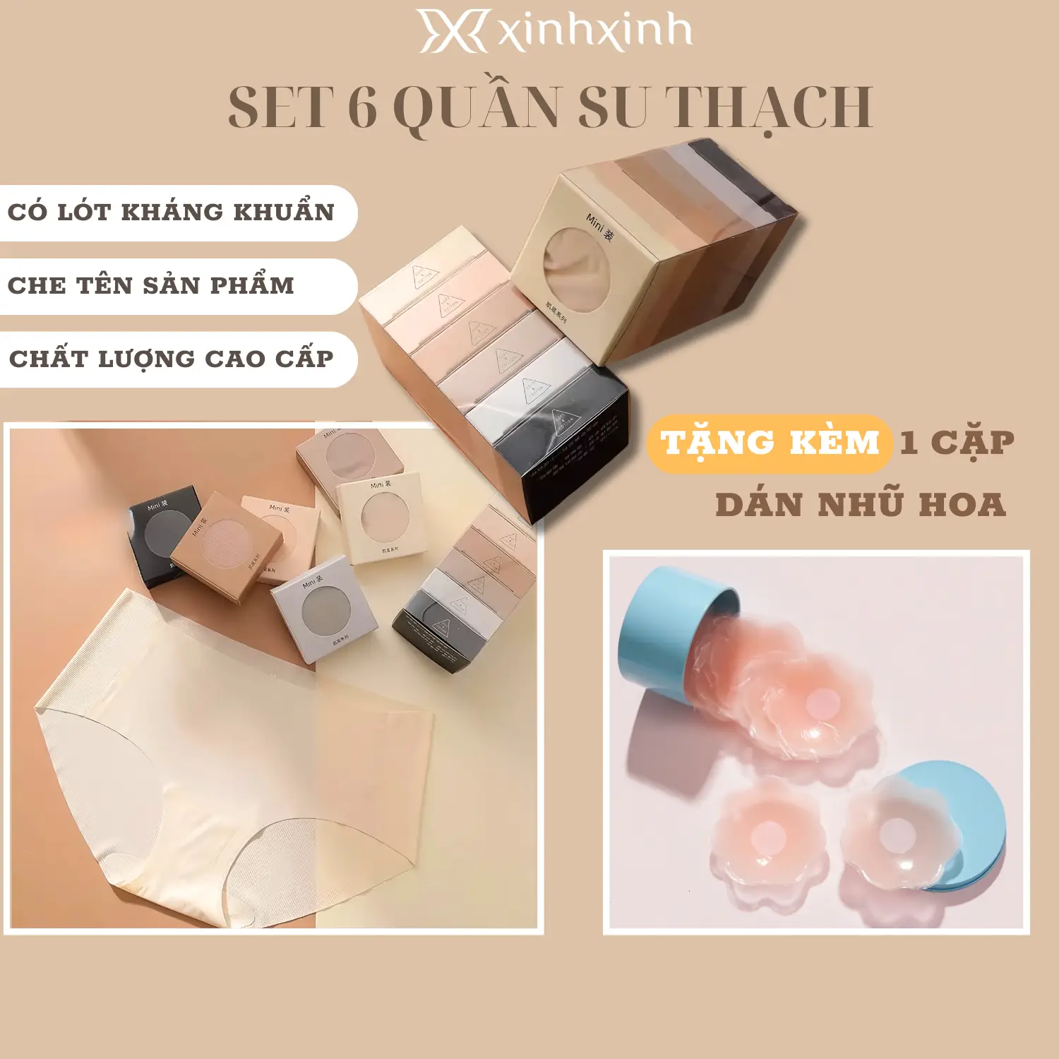 Set 6 Quần Lót Nữ Su Thạch Co Giãn Không Viền - Tặng Kèm Bra Dán