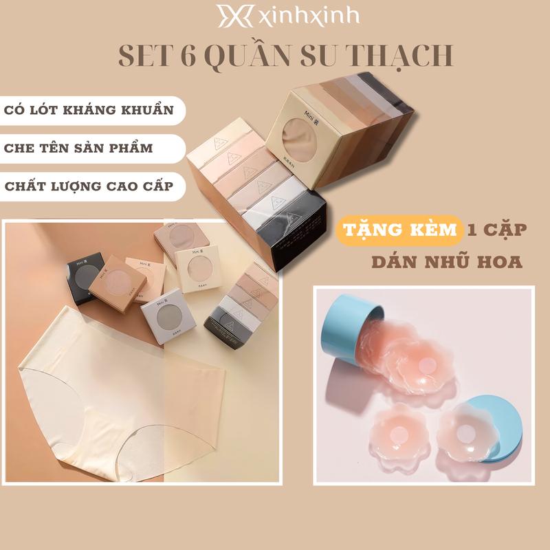  Set 6 Quần Lót Nữ Su Thạch Co Giãn Không Viền - Tặng Kèm Bra Dán 