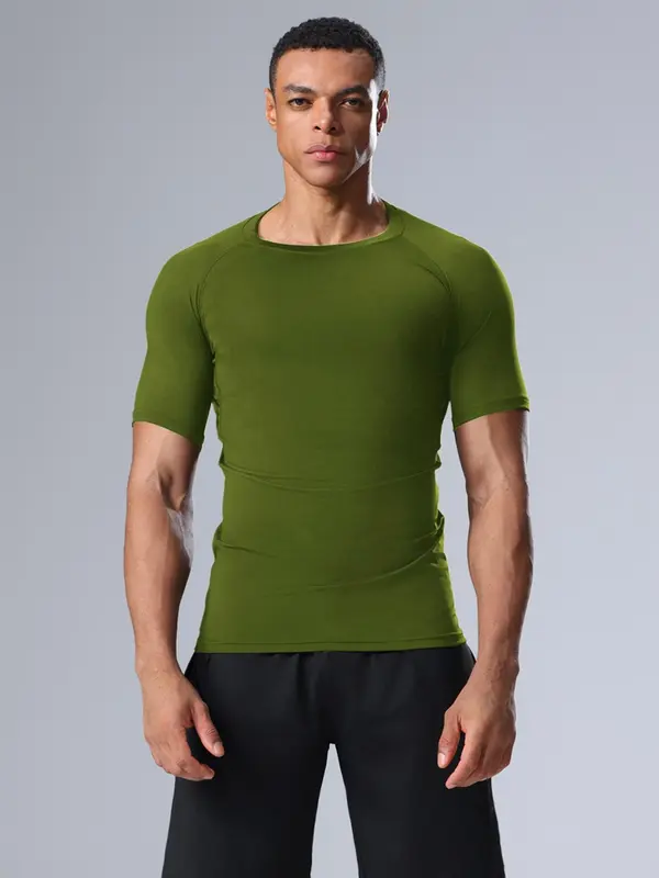 Men's Solid Color Short Sleeve Sports Tee, Quick Drying Breathable T-shirt for Gym Workout Running, Casual Sportswear for Summer 5