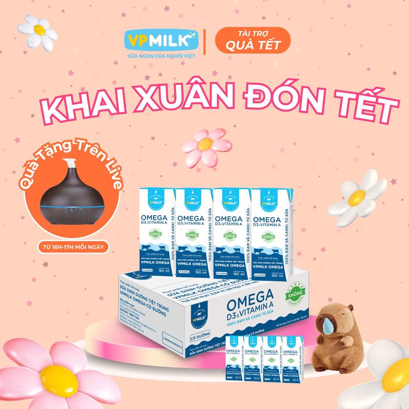 [Thùng 48 hộp 180ml] Sữa dinh dưỡng VPMilk Omega có đường, Sữa Omega hỗ trợ sáng mắt, chắc xương, tăng cường trí nhớ dành cho bé và cả nhà bổ sung dưỡng chất thiết yếu