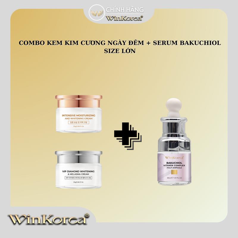  COMBO Kem Kim Cương Vip M.E.S.O Ngày Đêm + Serum Bakuchiol Complex Multi Ampoule Giúp Căn Bóng Dưỡng Trắng Da Thương Hiệu: WinKorea Skincare Nữ Làm Đẹp Da Dưỡng Ẩm Da Women Chăm Sóc Da 
