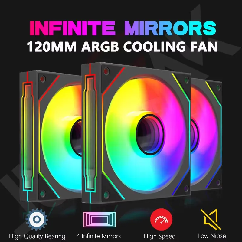 Kipas PC ARGB 120mm GEN4 - PWM Cerdas 2-in-1 Depan & Belakang, Efek Cahaya RGB untuk Desktop Gaming, Senyap & Efisien 1