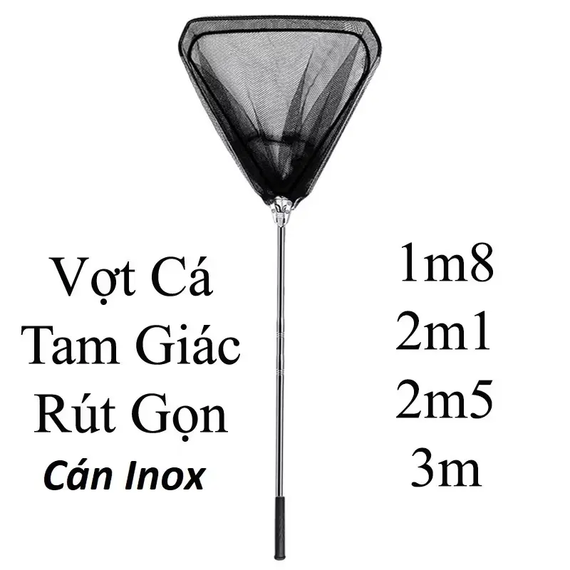 ￼Vợt Cá inox Tam Giác Liền Vành , Vợt Cá Gấp Gọn 1m8-3m tiện lợi nhỏ gọn