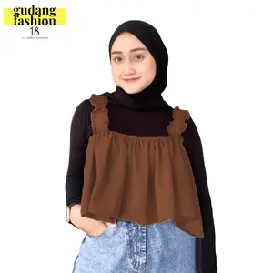 GudangFashion18 - Atasan Tanktop Layer Vest Rompi Layer Motif Polos Plain Baju Muslimah Tanktop Layer Chiba Wanita Korea Tali Bahu Ruffle Rampel Top Wanita // Terlaris // COD